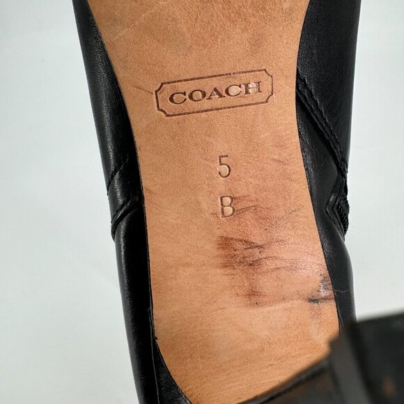 Coach Blossom Black Leather Belted Gold Buckle Zipper Heeled 5 Ankle Boots - Picture 6 of 9